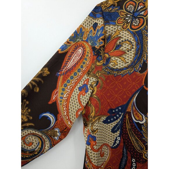 Chicos Paisley Tunic Top Size L Lace Up Long Sleeve Asymmetrical Hem Boho Indie - Picture 7 of 12